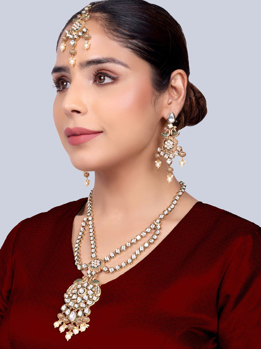 Ratnavali - Peacock work Kundan Bridal Designer Necklace Set (White)