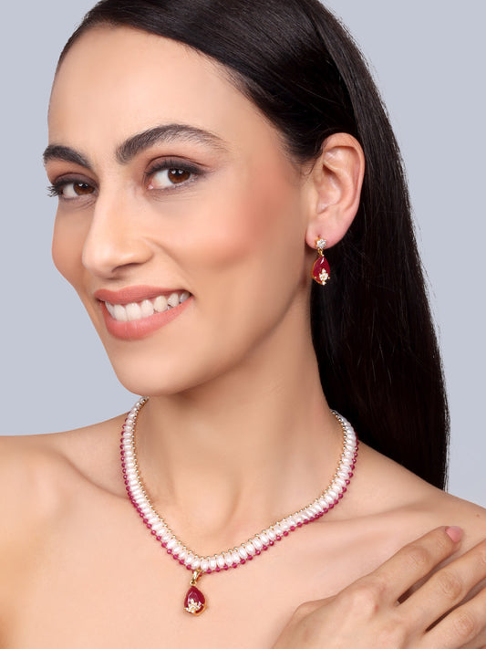 Garnet Designer Pearl Necklace Set
