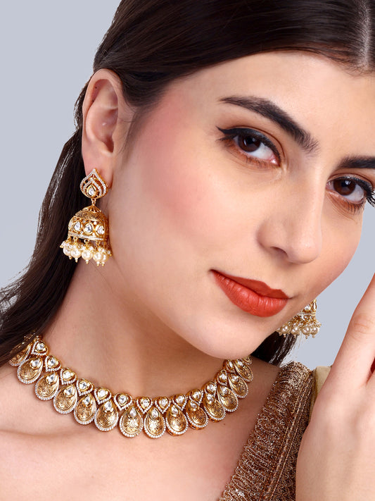 Pushpamala Kundan Designer Necklace Set (White)
