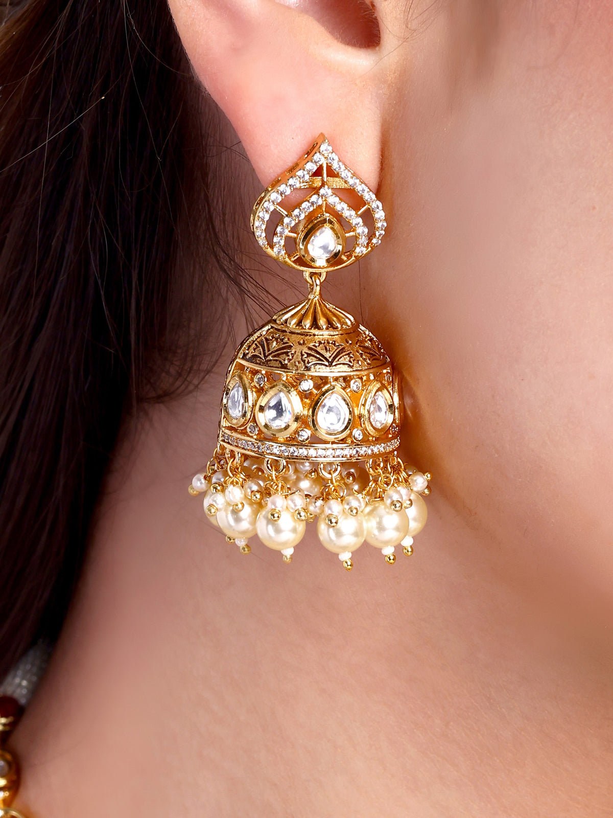 Pushpamala Kundan Designer Necklace Set (White)