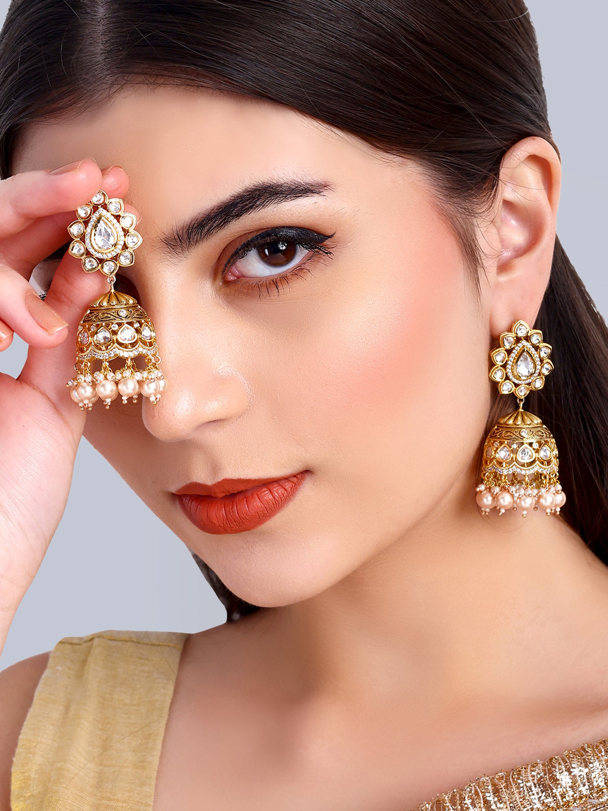Tejasvi Kundan Jhumka Earrings (White)