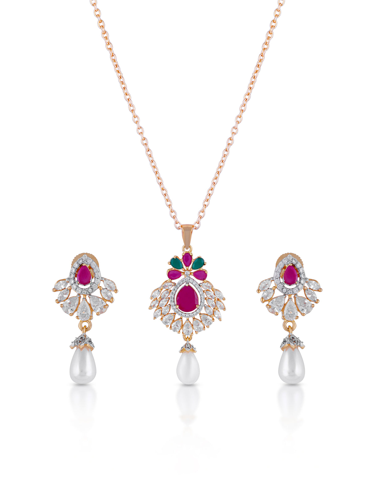Lyra Pearl Ruby Pendant Set