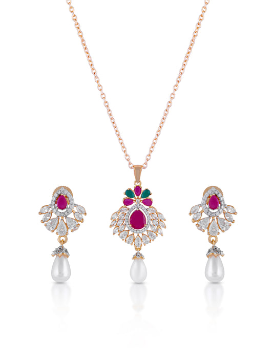 Lyra Pearl Ruby Pendant Set