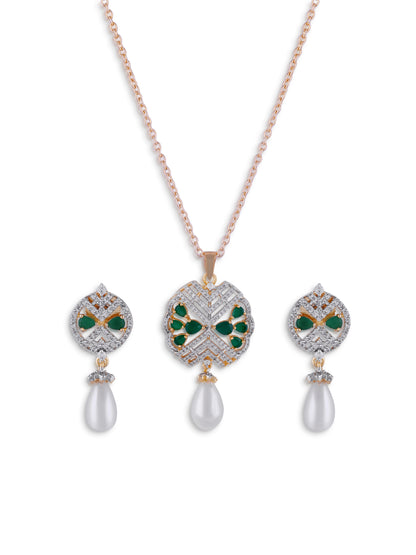 Emerald Lattice Pearl Pendant Set