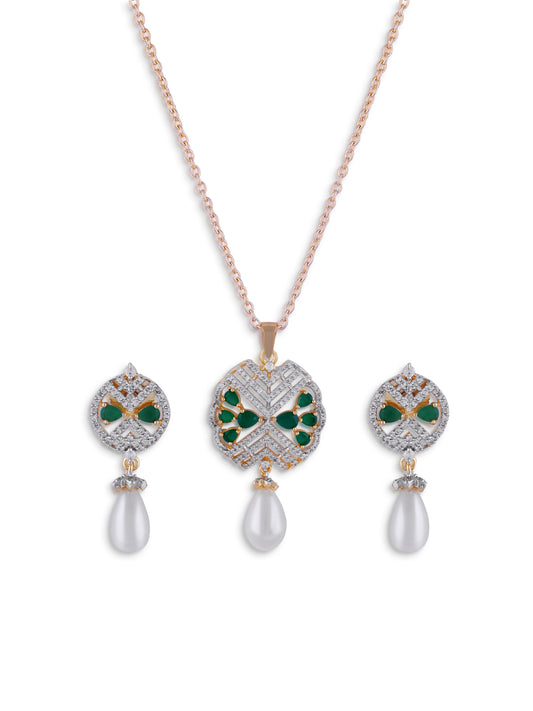 Emerald Lattice Pearl Pendant Set