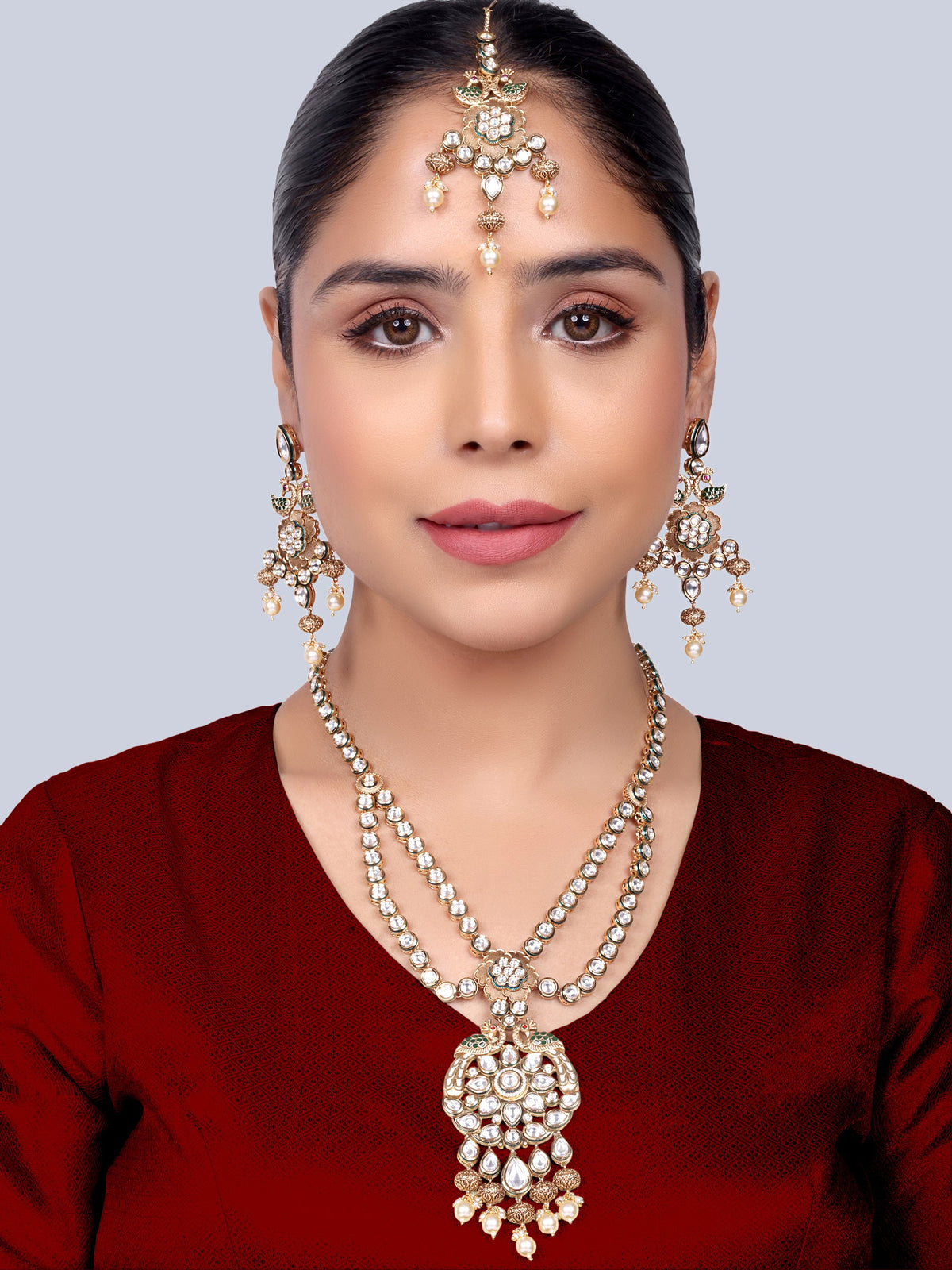 Ratnavali - Peacock work Kundan Bridal Designer Necklace Set (White)