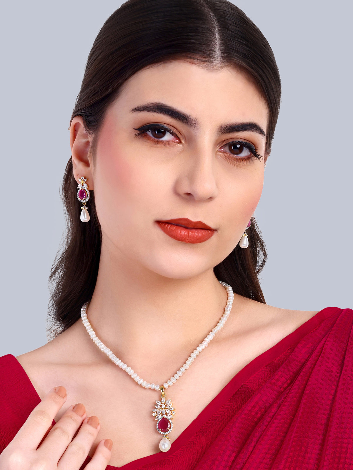 Reva Ruby Designer Pearl Necklace Set