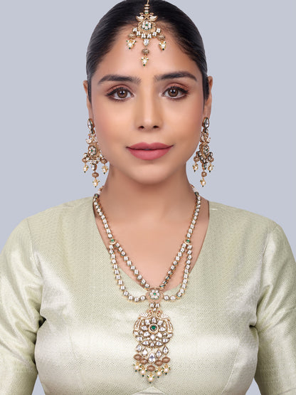 Ratnavali - Peacock work Kundan Bridal Designer Necklace Set (Green)
