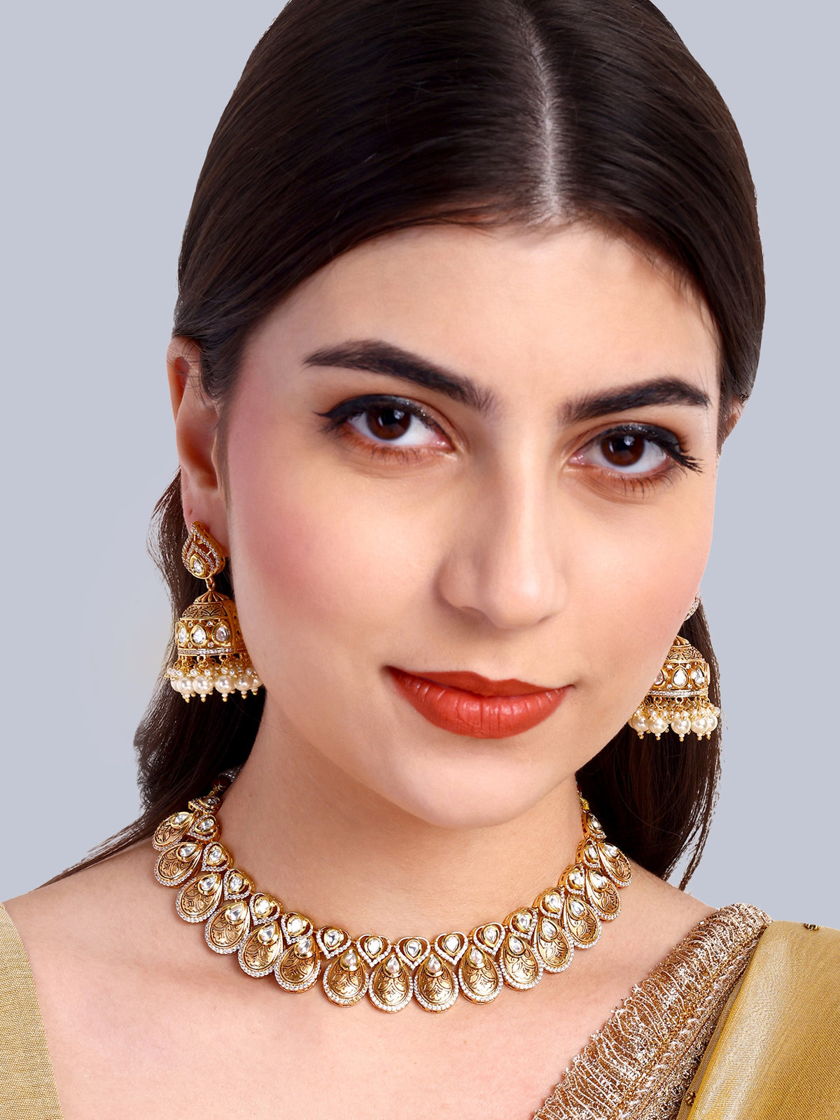 Pushpamala Kundan Designer Necklace Set (White)