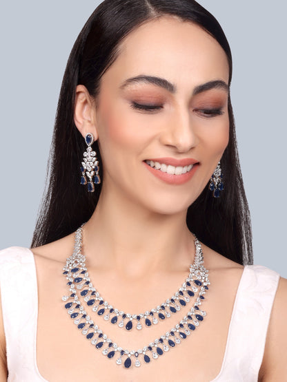 Tara- Designer layered Necklace Set (Sapphire)