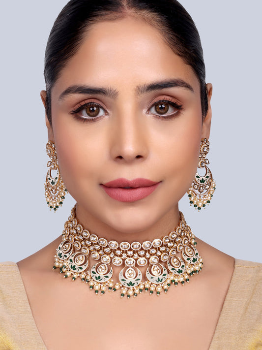 Chandani Bridal Polki Choker Set (Green)