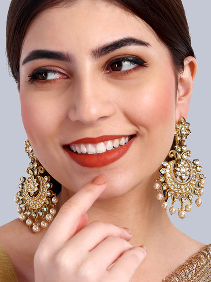 Chandrika - Kundan Long Earrings (White)