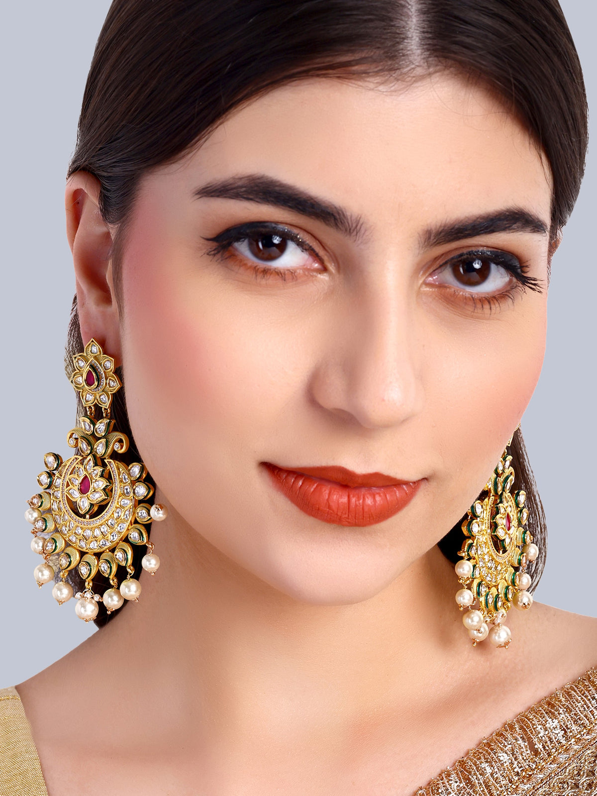 Chandrika - Kundan Long Earrings (Ruby)