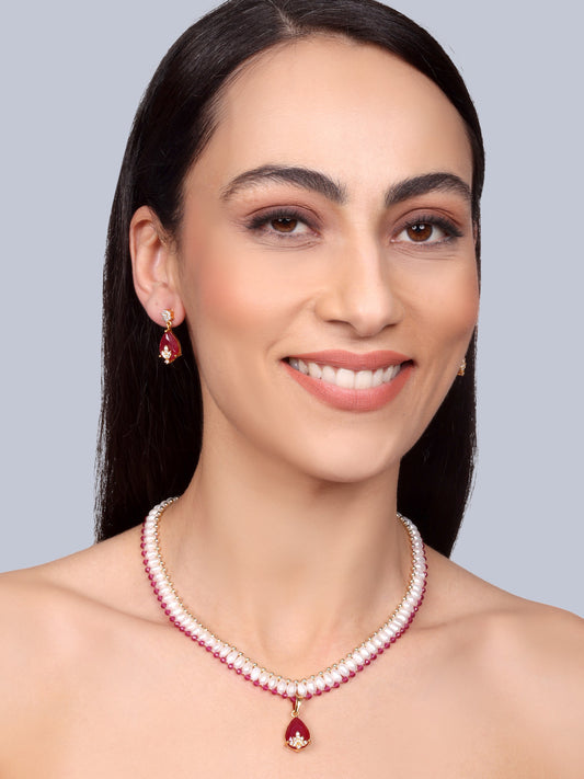 Garnet Designer Pearl Necklace Set