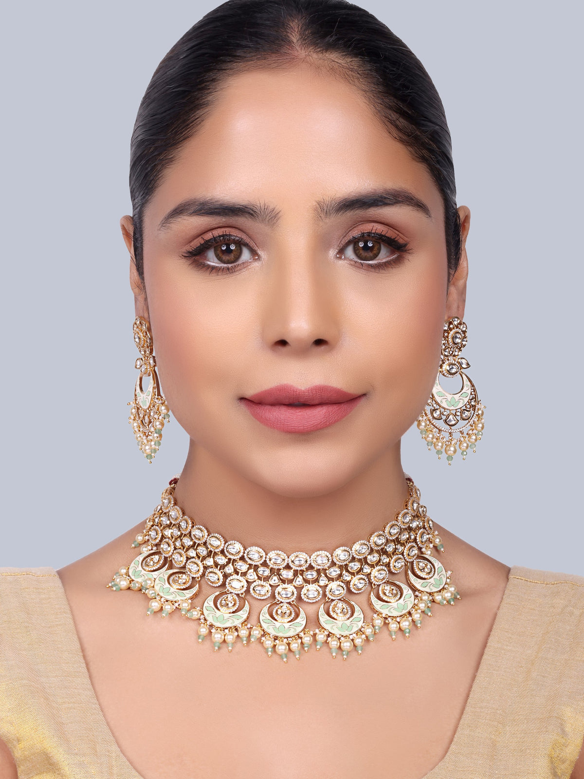 Chandani Bridal Polki Choker Set (Mint)