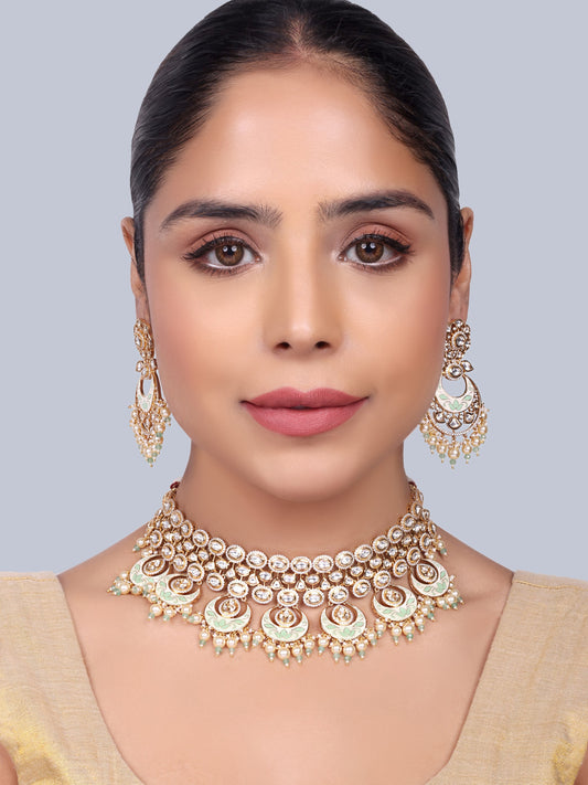 Chandani Bridal Polki Choker Set (Mint)