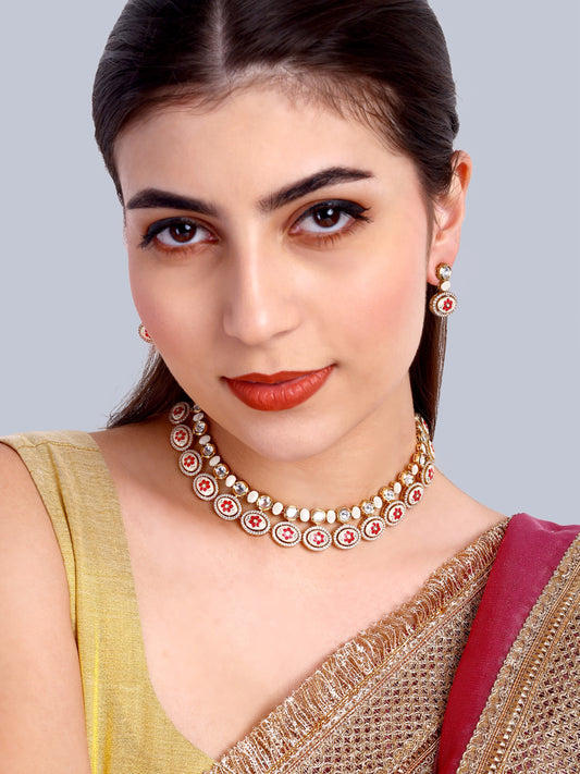 Rohini Red Floral Designer Kundan Necklace Set