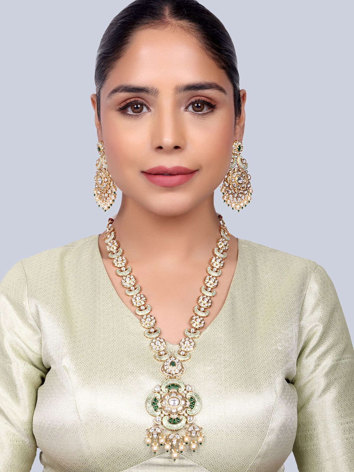 Pankhuri Bridal Meenakari Designer Necklace Set (Mint)