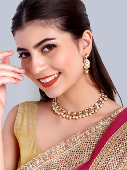 Mira Designer Kundan Pearl Necklace Set (Ruby)