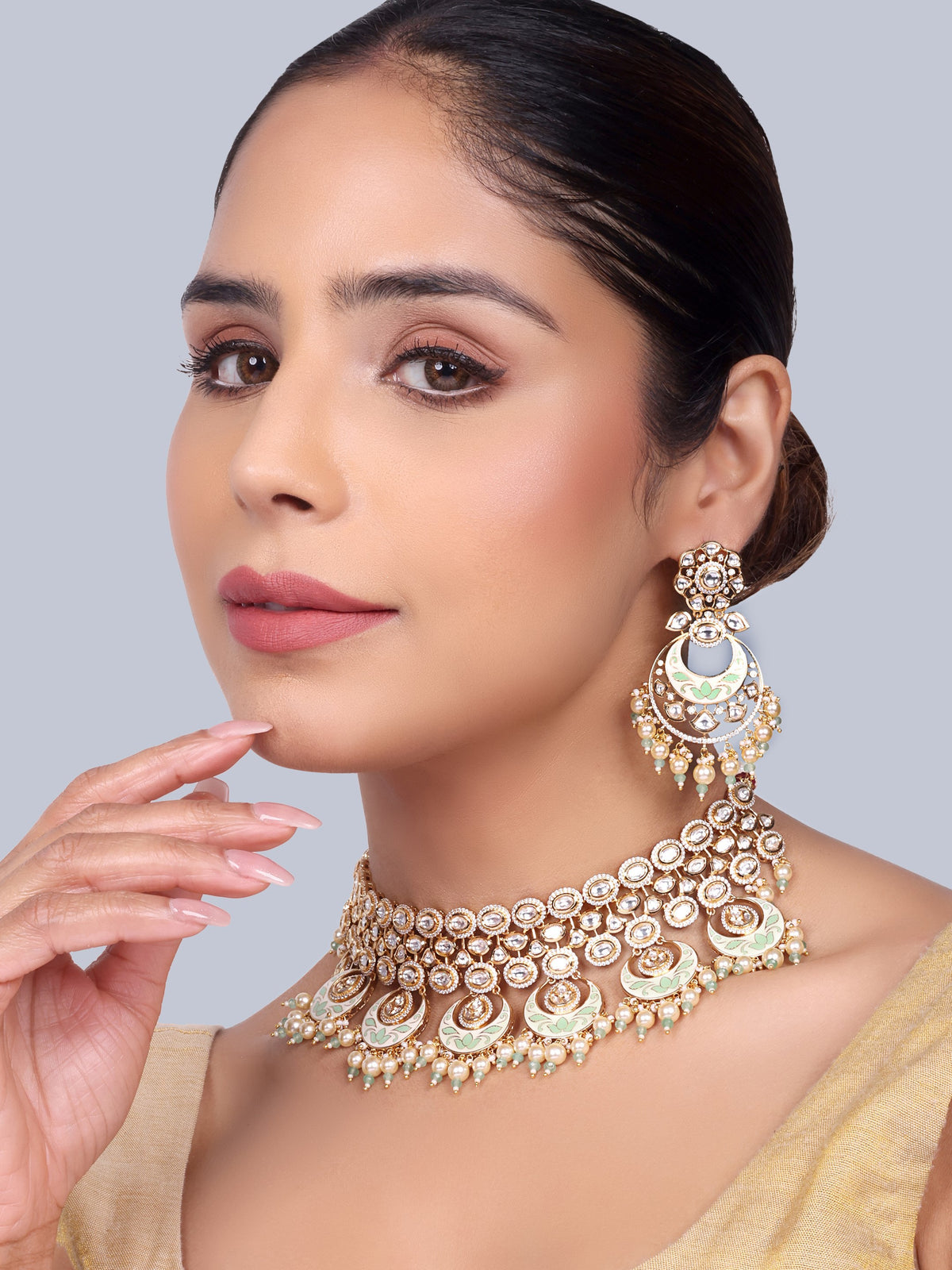 Chandani Bridal Polki Choker Set (Mint)