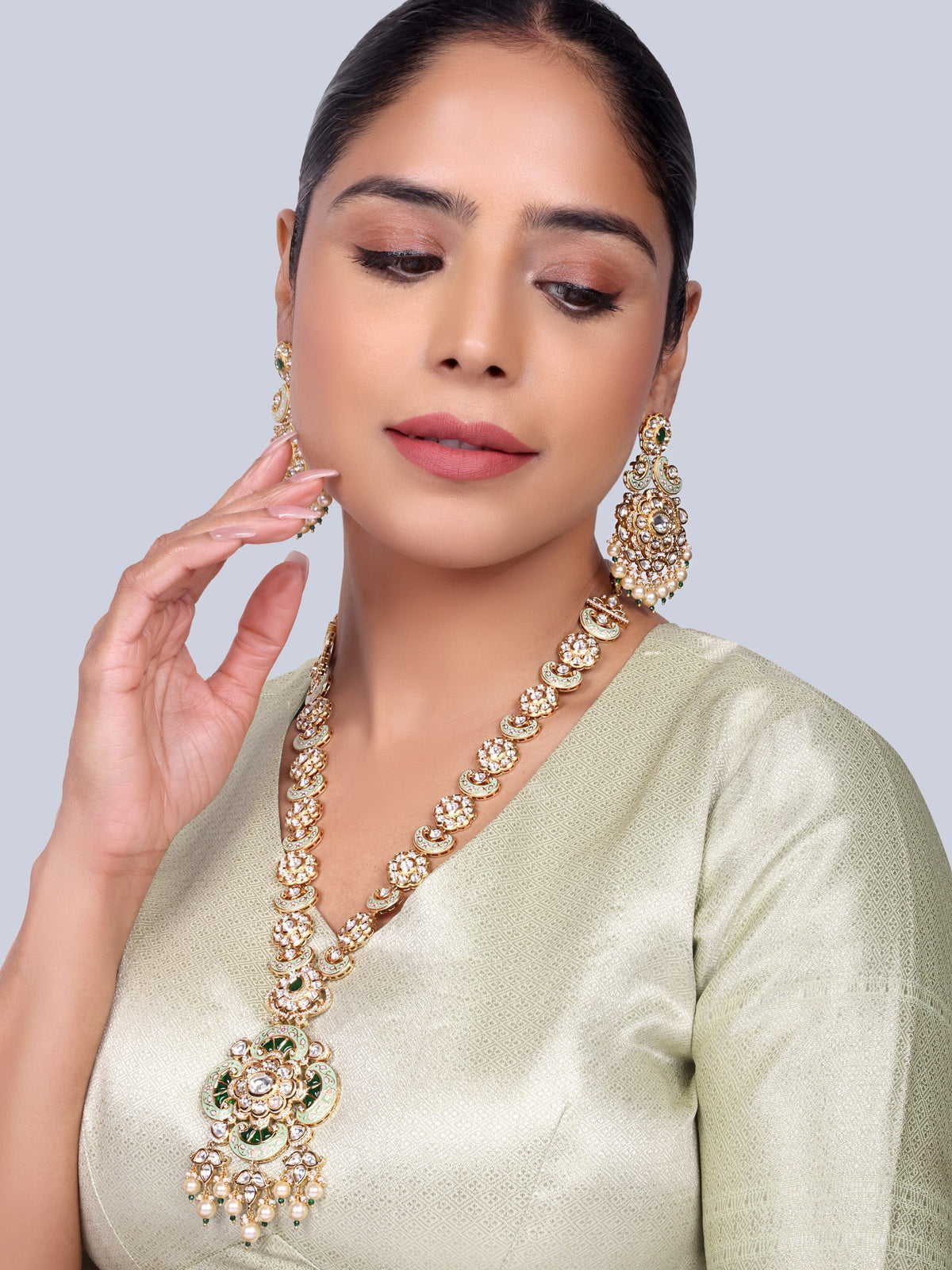 Pankhuri Bridal Meenakari Designer Necklace Set (Mint)