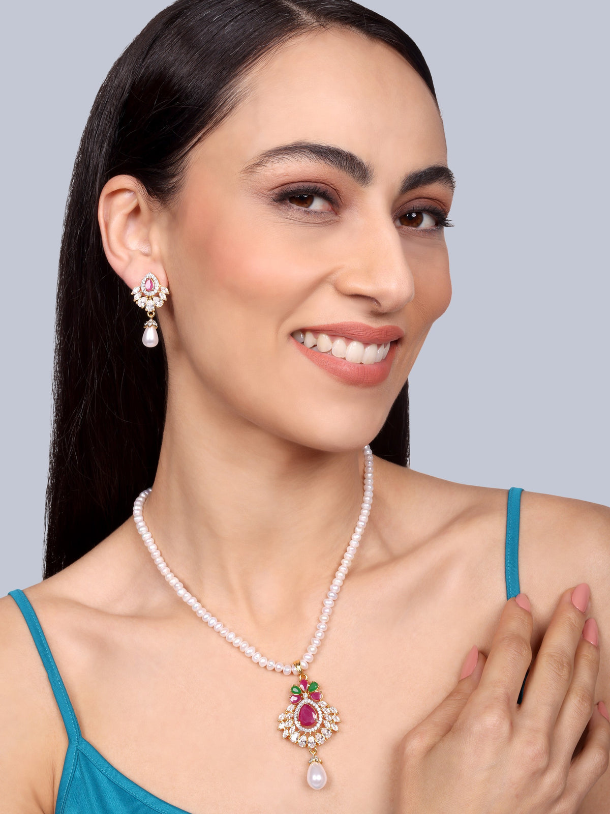 Navya Ruby Designer Pearl NecklaceSet