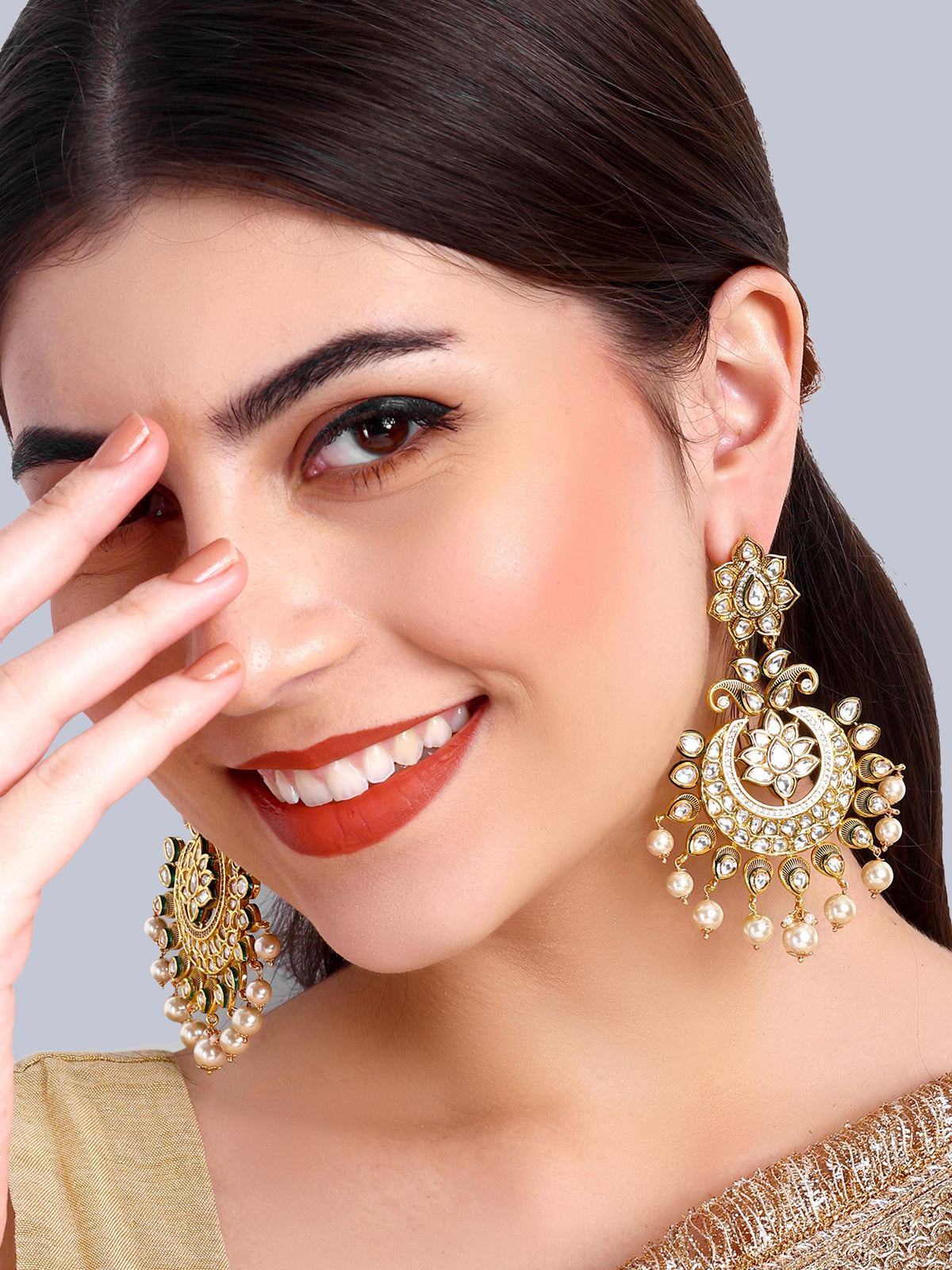 Chandrika - Kundan Long Earrings (White)