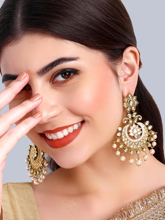 Chandrika - Kundan Long Earrings (White)
