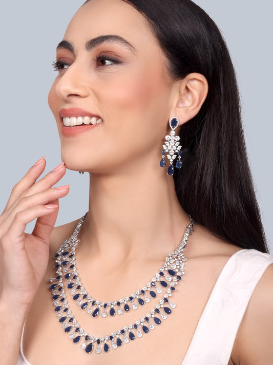 Tara- Designer layered Necklace Set (Sapphire)