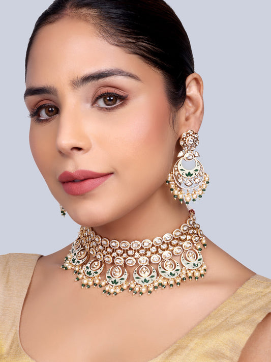 Chandani Bridal Polki Choker Set (Green)