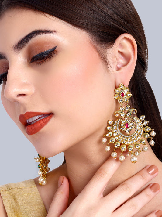 Chandrika - Kundan Long Earrings (Ruby)