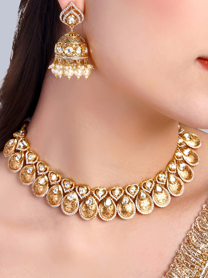 Pushpamala Kundan Designer Necklace Set (White)