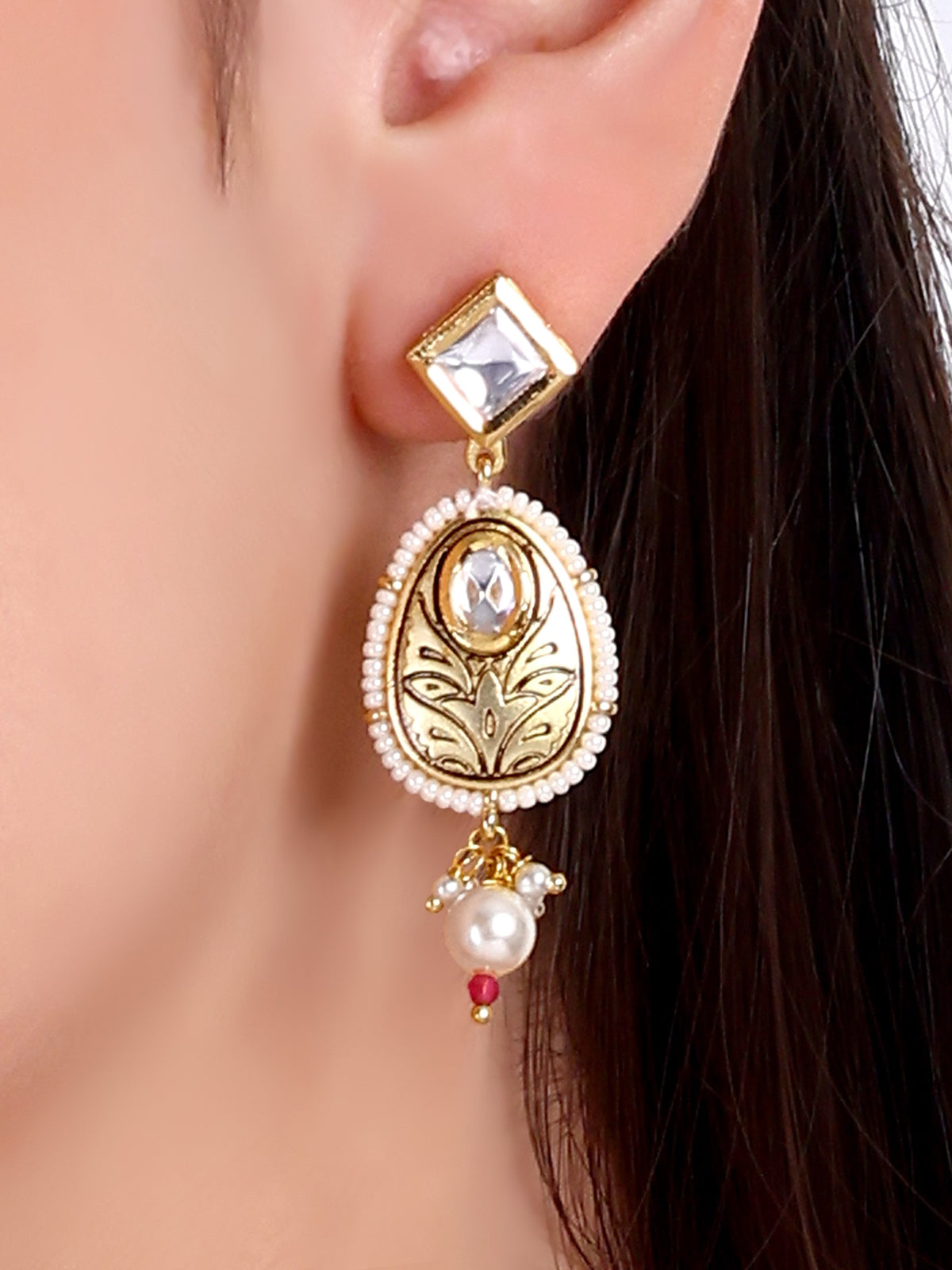 Mira Designer Kundan Pearl Necklace Set (Ruby)