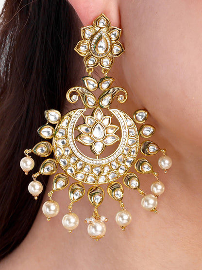 Chandrika - Kundan Long Earrings (White)