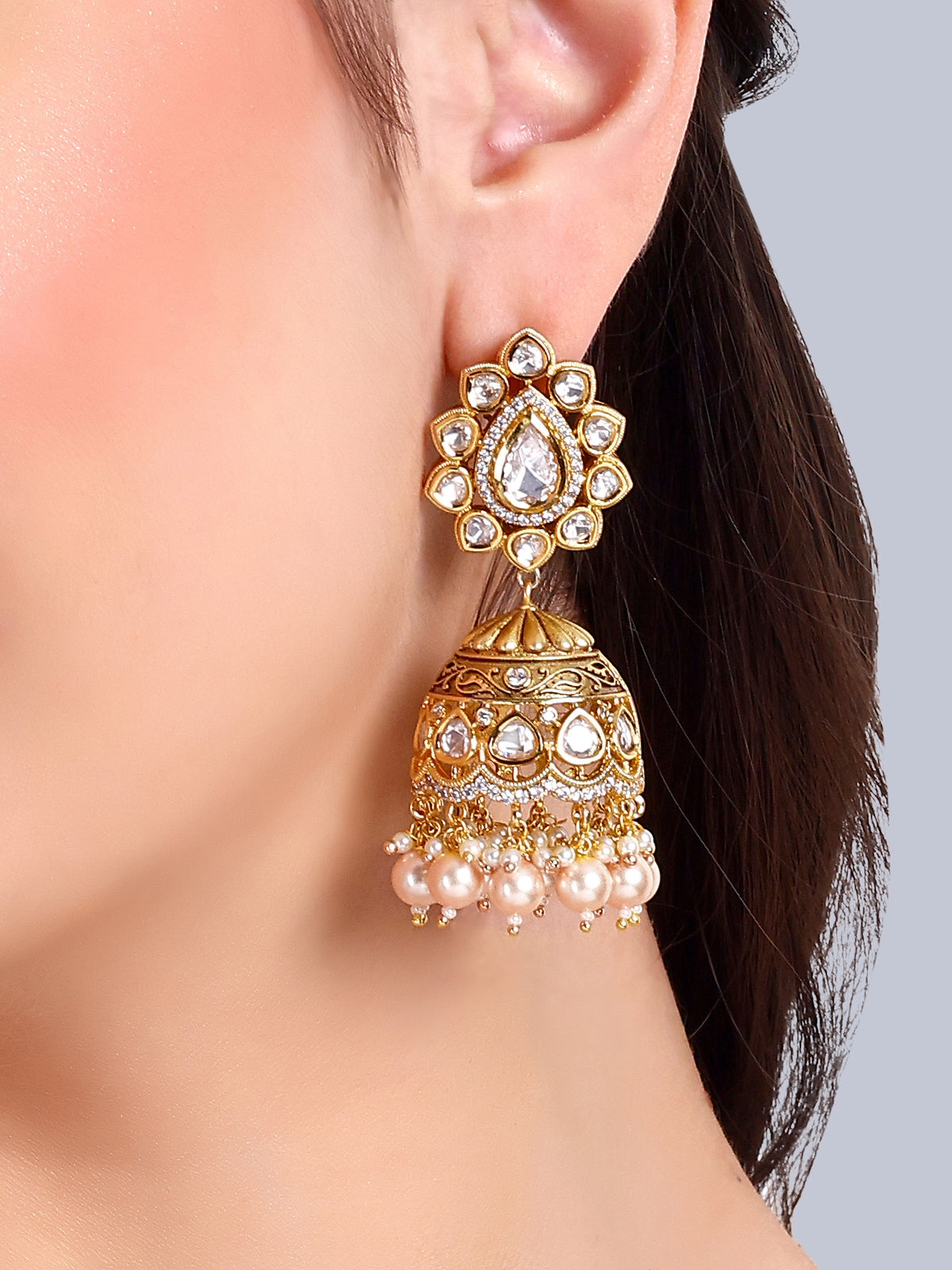 Tejasvi Kundan Jhumka Earrings (White)