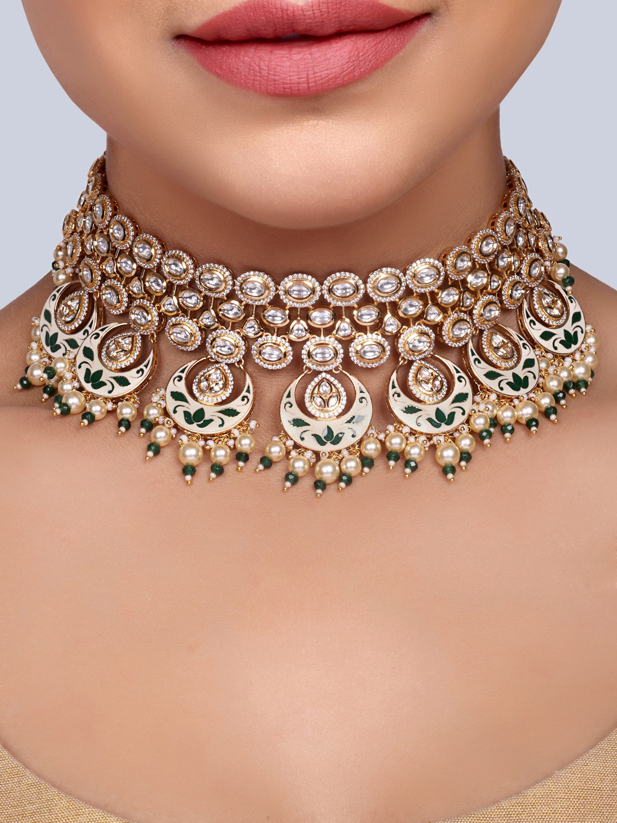 Chandani Bridal Polki Choker Set (Green)