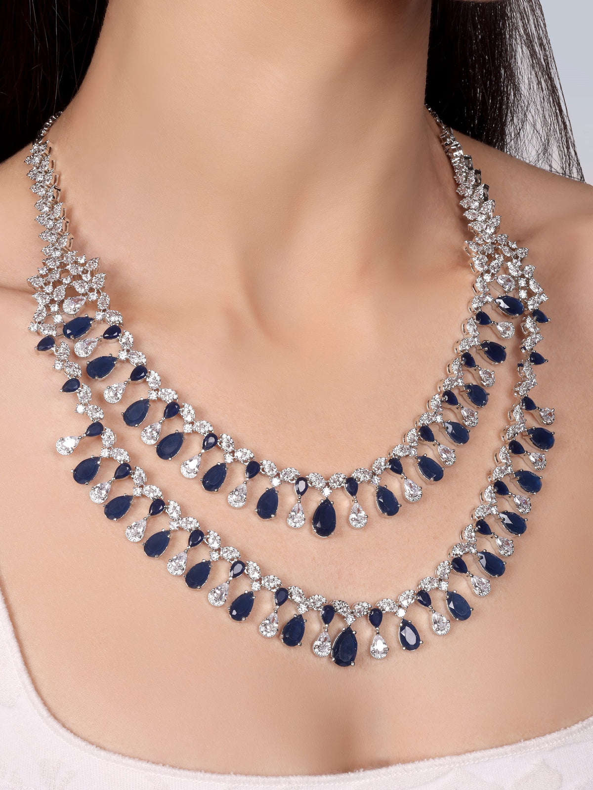 Tara- Designer layered Necklace Set (Sapphire)