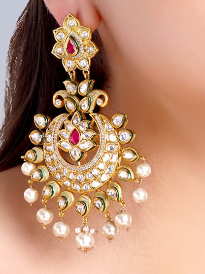 Chandrika - Kundan Long Earrings (Ruby)