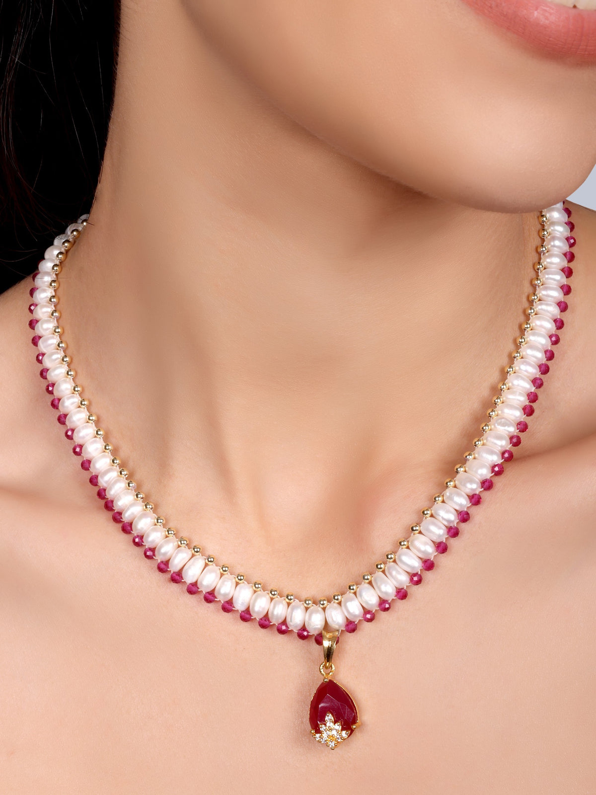 Garnet Designer Pearl Necklace Set
