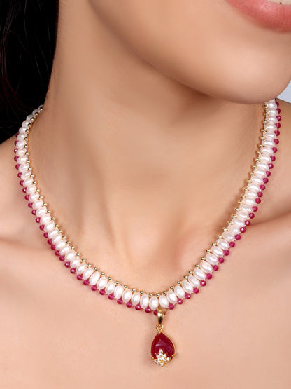 Garnet Designer Pearl Necklace Set