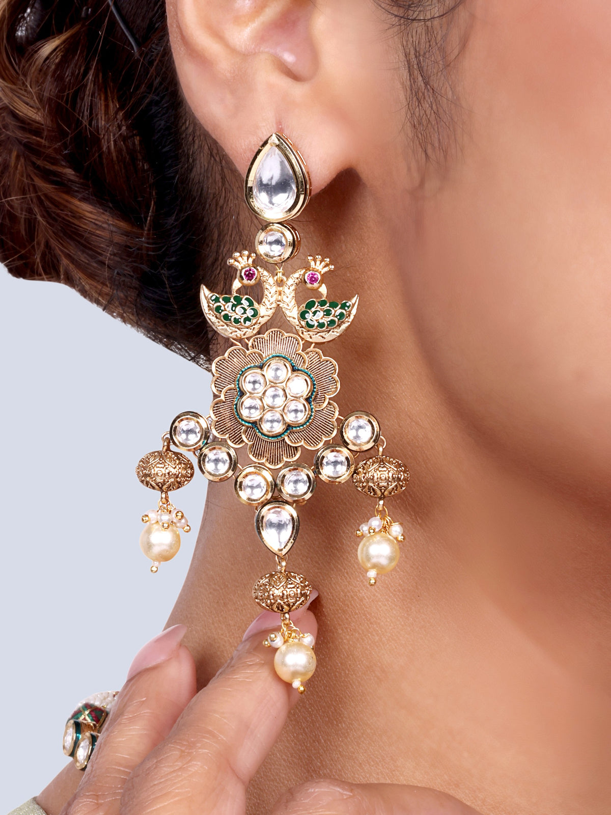 Ratnavali - Peacock work Kundan Bridal Designer Necklace Set (White)