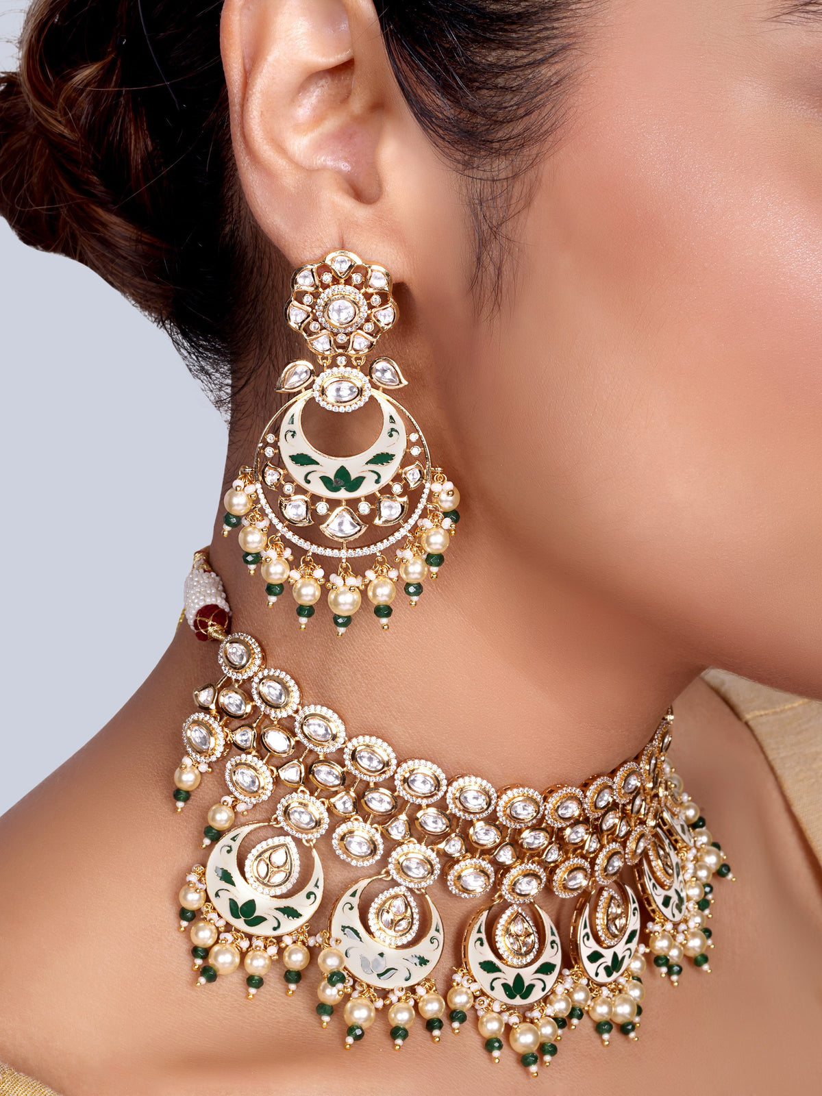 Chandani Bridal Polki Choker Set (Green)