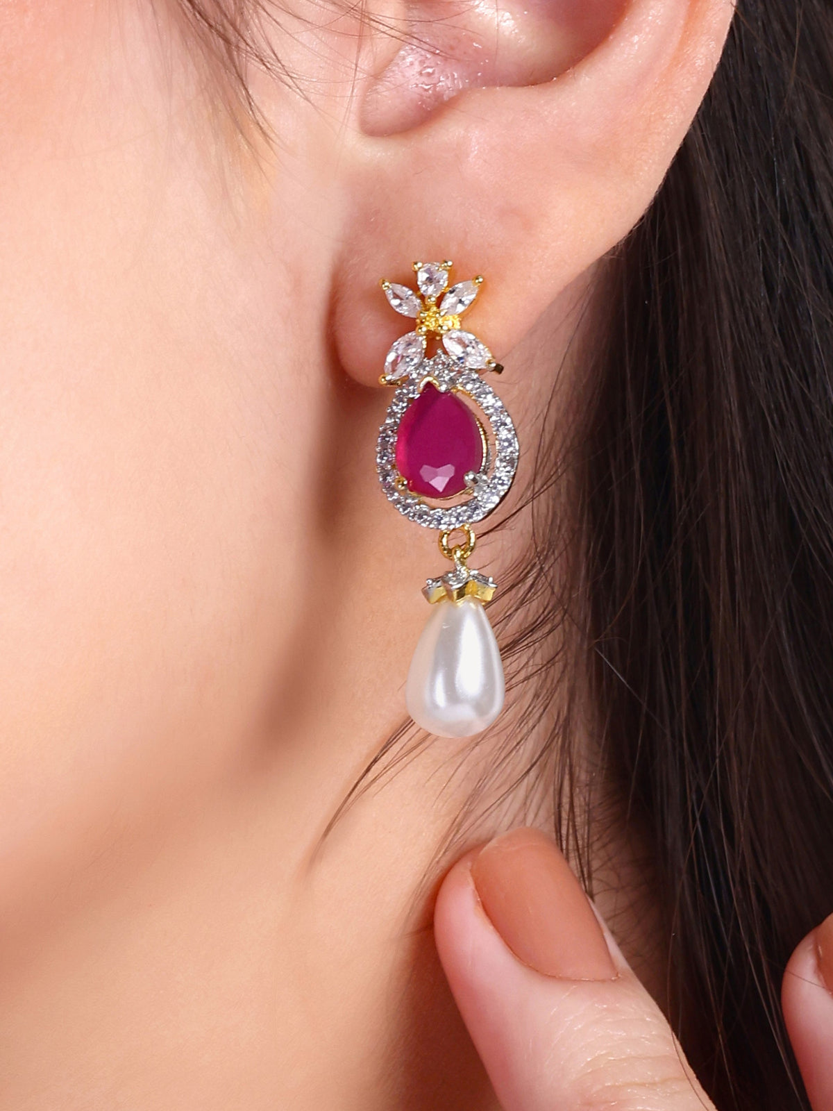 Reva Ruby Designer Pearl Necklace Set