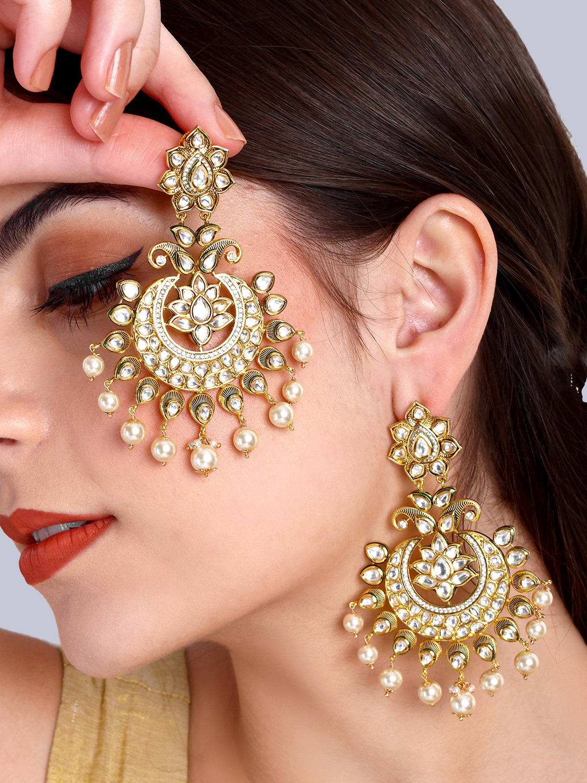 Chandrika - Kundan Long Earrings (White)