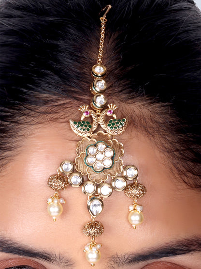 Ratnavali - Peacock work Kundan Bridal Designer Necklace Set (White)